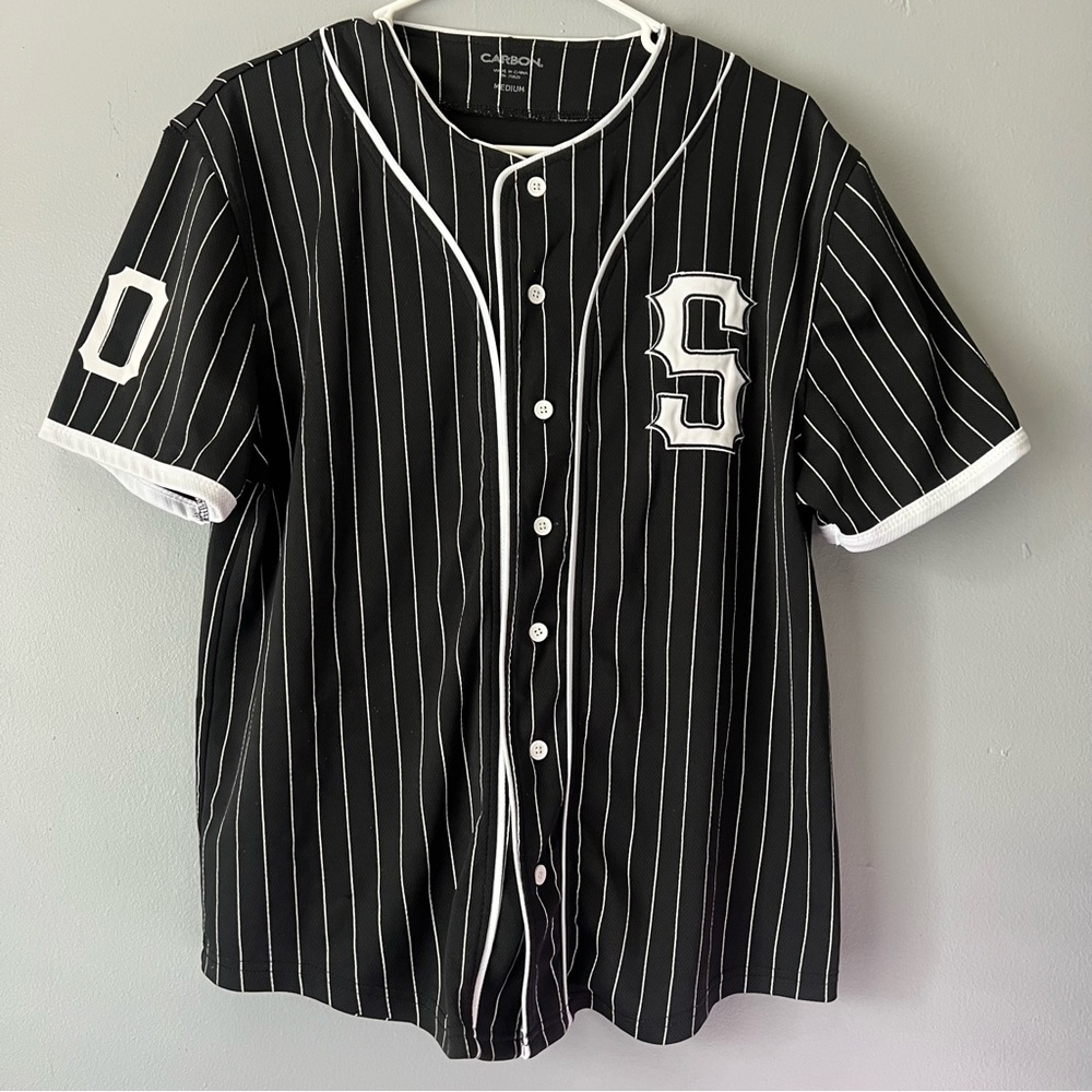 Carbon Black Pinstripe Baseball Jersey-“Savage 00”- Size Medium